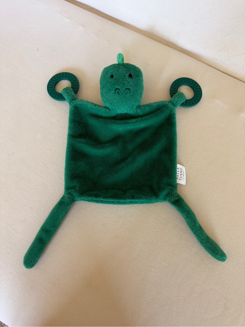 Plush Green Dinosaur Lovey with Dual Teething Rings